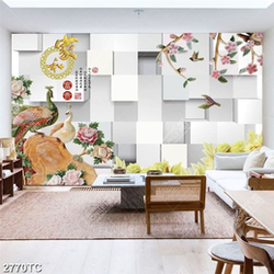 Tranh chim công nền 3D