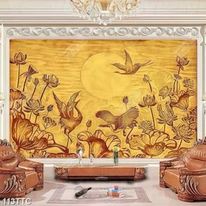 Tranh trúc chỉ 3d bát mã dưới chân núi hoàng hôn