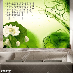 Tranh hoa Sen thư pháp in kính đẹp