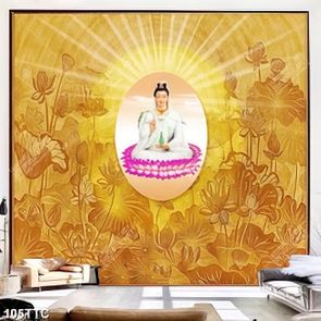 Tranh trúc chỉ in uv bông sen và phật quan âm