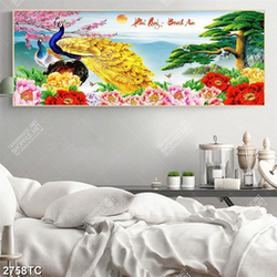 Tranh đôi chim công và hoa mẫu đơn