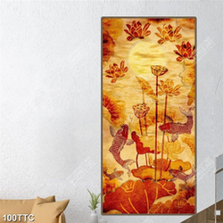 Tranh trúc chỉ psd hoa sen khoe sắc bên cá chép