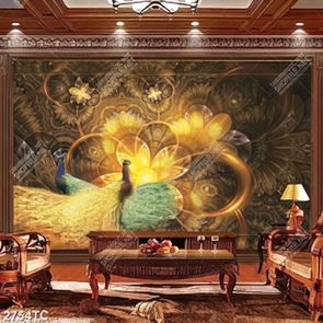 Tranh 3D chim công vàng