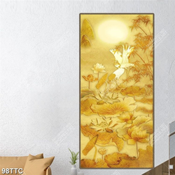 Tranh trúc chỉ in uv những bông sen bên ánh trăng