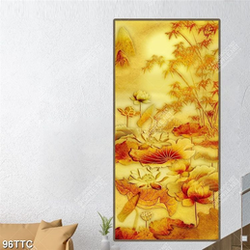 Tranh trúc chỉ wall đầm hoa sen dưới hàng tre