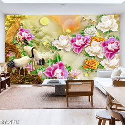 Tranh chim hạc và hoa mẫu đơn giả ngọc