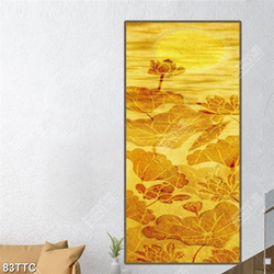 Tranh trúc chỉ 3d  bông hoa sen dưới trăng tròn