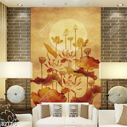 Tranh trúc chỉ wall đầm hoa sen dưới ánh trăng