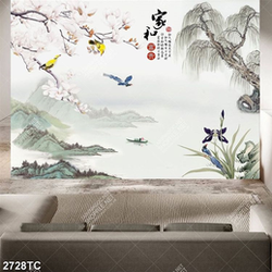 Tranh hoa mộc lan và núi