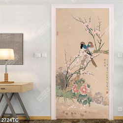 Tranh cây hoa đào và đôi chim uyên ương