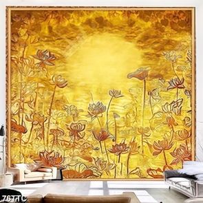 Tranh trúc chỉ 3d những bông sen dưới ánh trăng