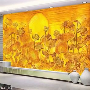 Tranh trúc chỉ in uv những bông sen bên trăng