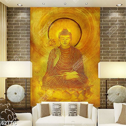 Tranh trúc chỉ 3d đức phật bên bông hoa sen