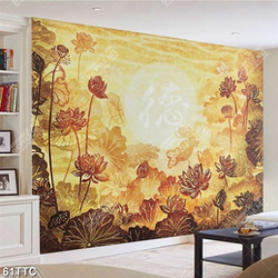 Tranh trúc chỉ wall đầm hoa sen dưới ánh trăng