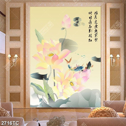 Tranh thư pháp hoa sen cá chép