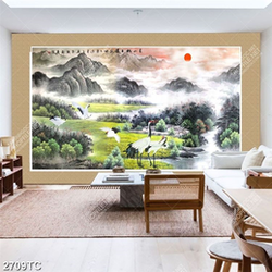 Tranh sơn dầu phong cảnh và chim hạc