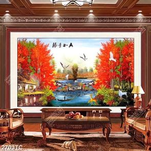 Tranh phong cảnh mùa thu trên sông
