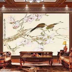 Tranh hoa mộc lan và chim
