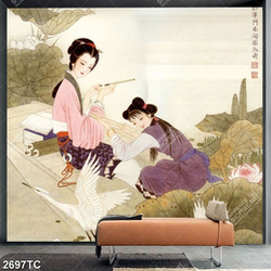 Tranh thiếu nữ bên đàn Hạc trắng