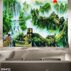 Tranh vạn lý trường thành và thác nước