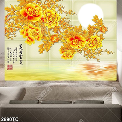 Tranh tài lộc hoa mẫu đơn in gạch đẹp