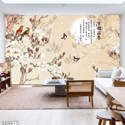 Tranh cây hoa mộc lan và đôi chim trên cây