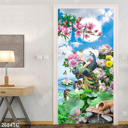 Tranh đôi chim công và hoa cúc