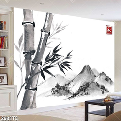 Tranh thư pháp tre và núi