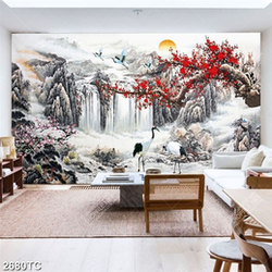 Tranh thác nước và hoa đào