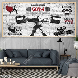 Tranh phong gym lực sỹ đẩy tạ decor tường phòng tập gym