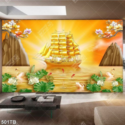 Tranh 3D giả ngọc thuyền buồm và hoa sen file psd