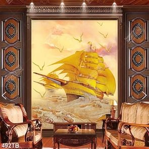 Tranh gắn tường sơn dầu chiếc thuyền vượt con sóng lớn in uv