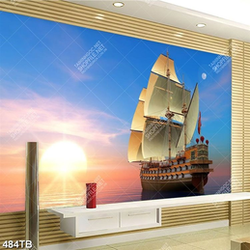 Tranh thuyền ra khơi dưới ánh bình minh đẹp nghệ thuật