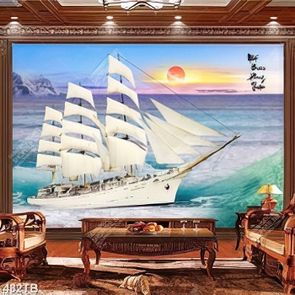 Tranh gắn tường chiếc thuyền vượt con thác lớn in uv