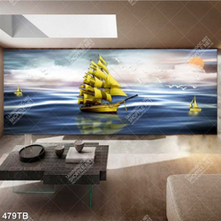 Tranh trang trí tường những chiếc thuyền vàng trên mặt hồ tĩnh lặng