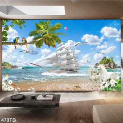 Tranh thuyền buồm trên biển đẹp nhất in kính