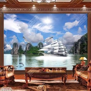 Tranh gắn tường phong cảnh thuyền buồm và những hòn đảo nhỏ