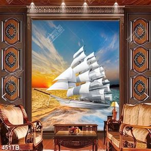 Tranh đại dương chiếc thuyền vượt sóng in kính