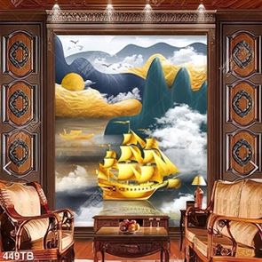 Tranh 3D thuyền vàng in kính