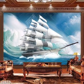 Tranh trang trí phòng khách chiếc thuyền vượt ngọn sóng lớn in uv