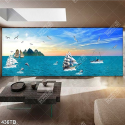 Tranh trang trí tường những chiếc thuyền trên biển khổ ngang