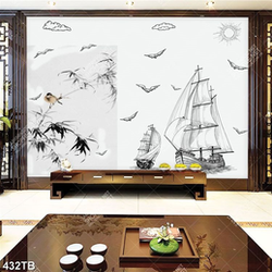 Tranh vẽ nghệ thuật thuyền buồm vượt sóng in uv