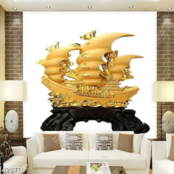 Tranh đá giả ngọc decor tường chiếc thuyền vàng file gốc