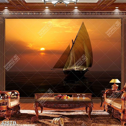 Tranh trang trí tường thuyền buồm trôi trên biển nghệ thuật
