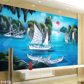 Tranh sơn dầu thuyền trên biển đảo đẹp in uv