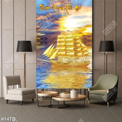 Tranh thuận buồm xuôi gió thuyền vàng vượt sóng chất lượng cao