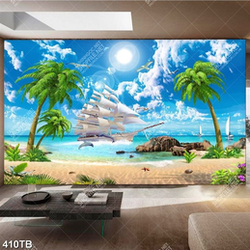 Tranh đại dương trang trí tường chiếc thuyền vào bãi đá