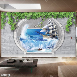 Tranh 3D chiếc thuyền vươt sóng decor tường