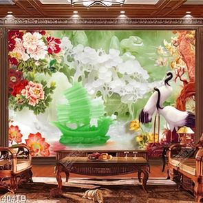 Tranh giả ngọc truyền rồng xanh ngọc bích và chim hạc gắn tường