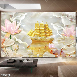 Tranh giả ngọc thuyền vàng và hoa sen file gốc